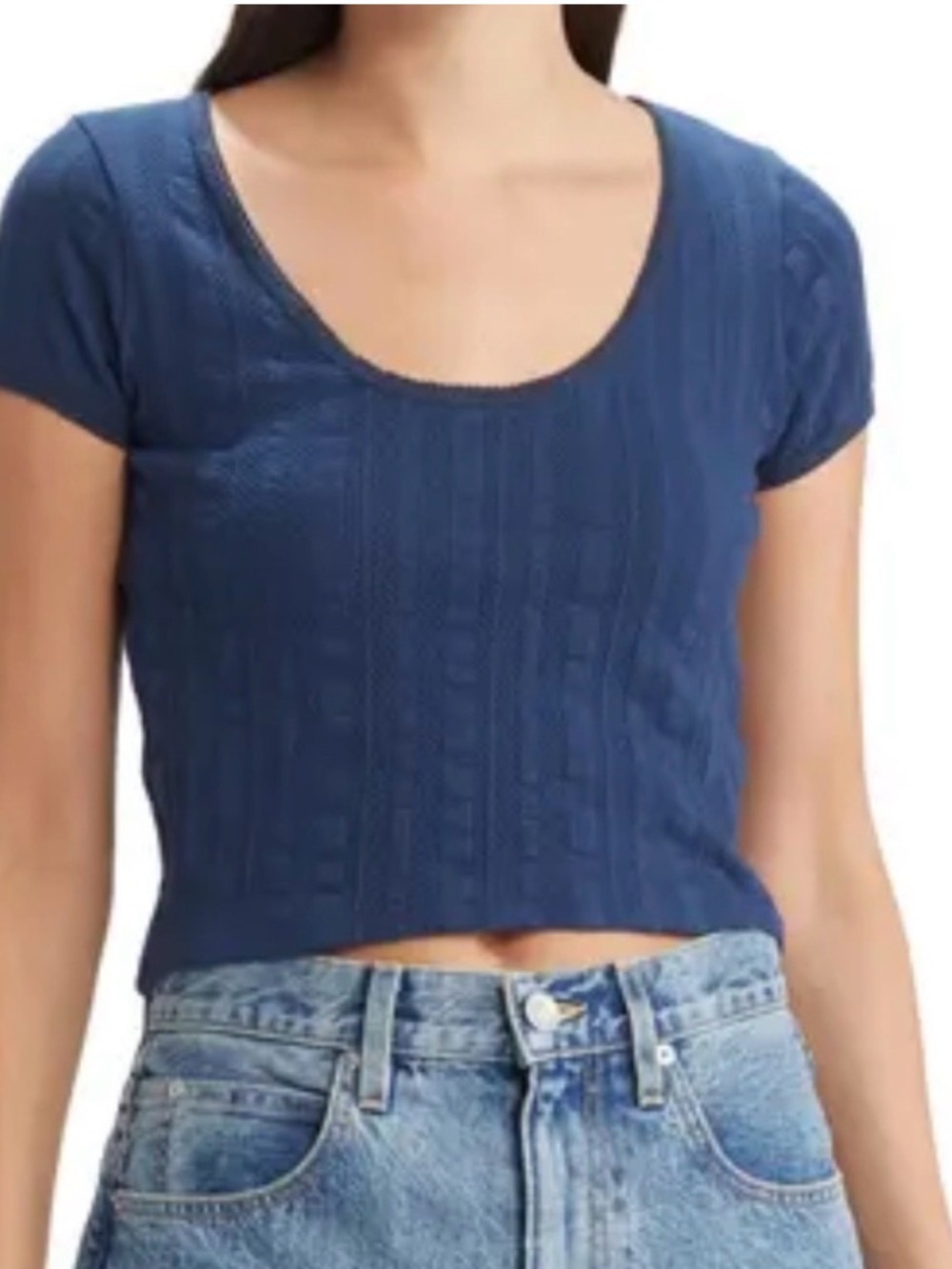 Madewell Navy Scoop-Neck Ribbed Crop Top